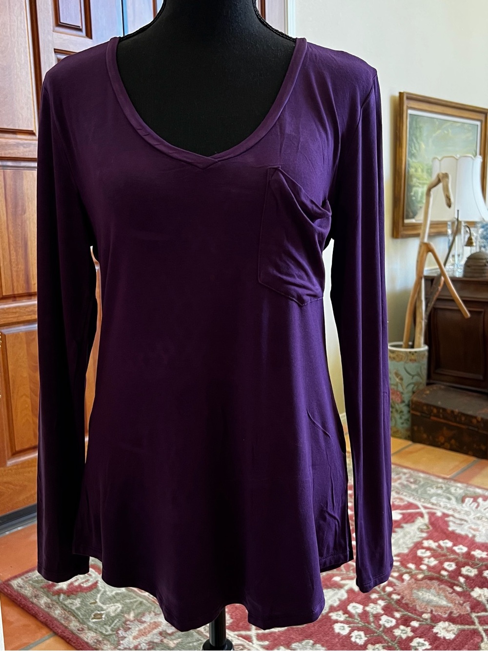 Another Love Chestnut Long Sleeve Top S Purple Blouse Rayon Spandex
